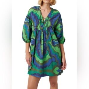 Chufy Liberty Organic Cotton Blue/Green Dress Size Small